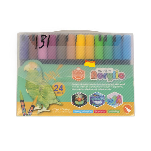"Keep Smiling 24-Color Acrylic Marker Set - Non-Toxic, Strong Adhesion, No Fading for Multi-Surface Art Projects"


