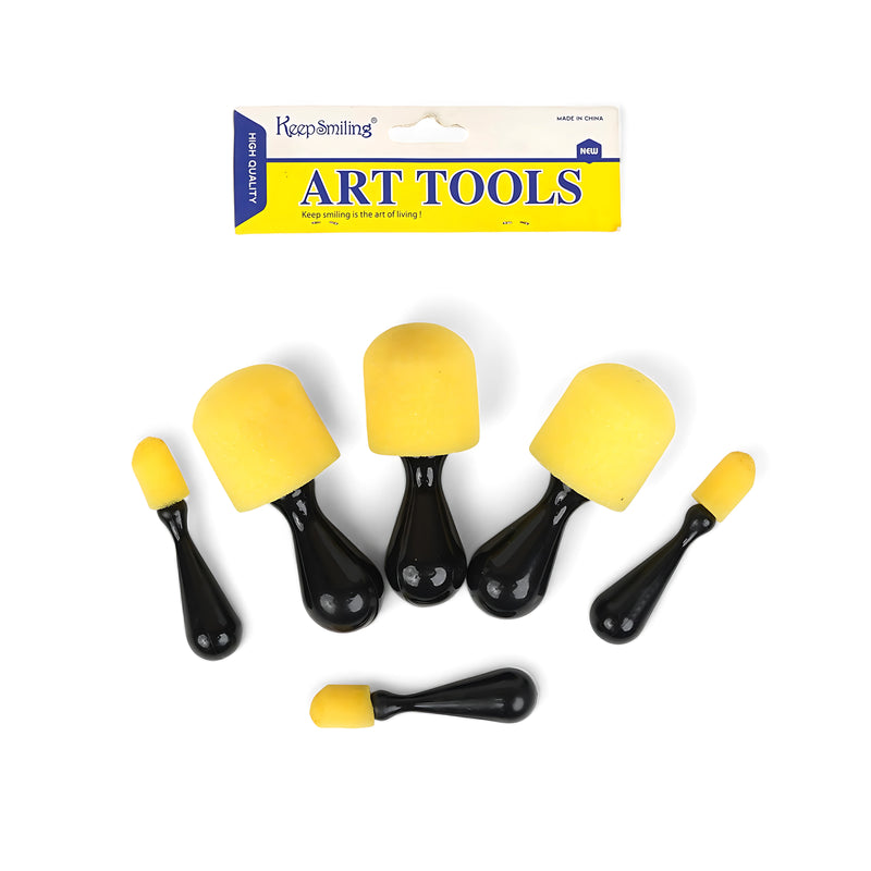 Keep Smiling Sponge Dabbers Art Tools Set – 6 different-sized foam brushes with ergonomic handles for kids’ crafts, stenciling, and painting projects.






