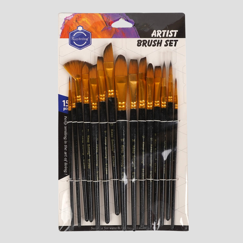 Keep Smiling Artist Brushes 12 Pcs & 15 Pcs Packs | For Acrylic & Oil Painting