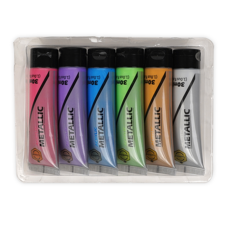 Keep Smiling "Metallic" Acrylic Paints Set - 6 Colour Tubes - 30ml Pack