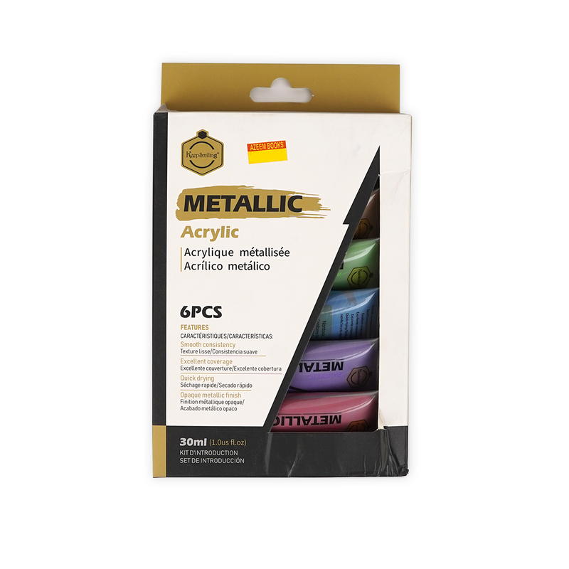 Keep Smiling "Metallic" Acrylic Paints Set - 6 Colour Tubes - 30ml Pack