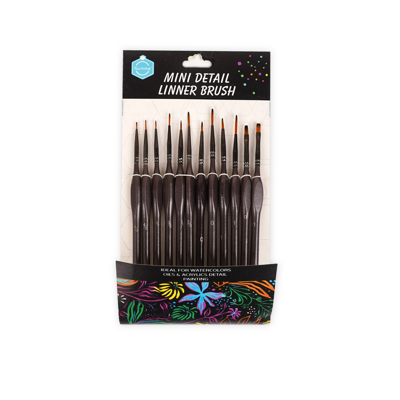 Keep Smiling Mini Detail Liner Brush Set – Pack of 12 for Watercolours, Oils & Acrylics