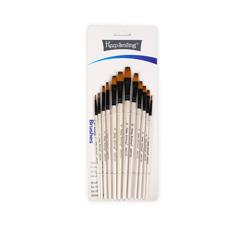 Keep Smiling Complete Brush Set – 12 Flat & Round Brushes in White