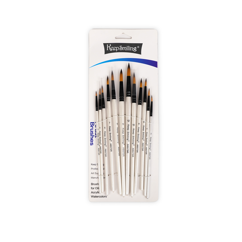 Keep Smiling Complete Brush Set – 12 Flat & Round Brushes in White