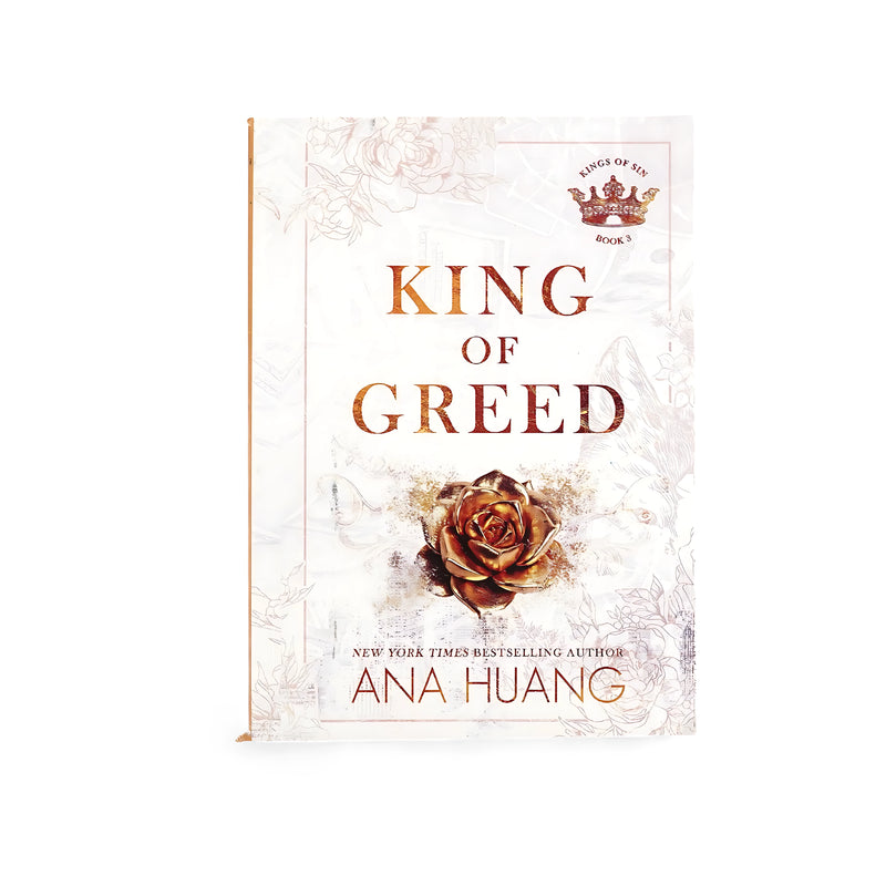 Cover of King of Greed by Ana Huang, featuring a golden rose and intricate floral details, reflecting the themes of wealth, ambition, and emotional depth.






