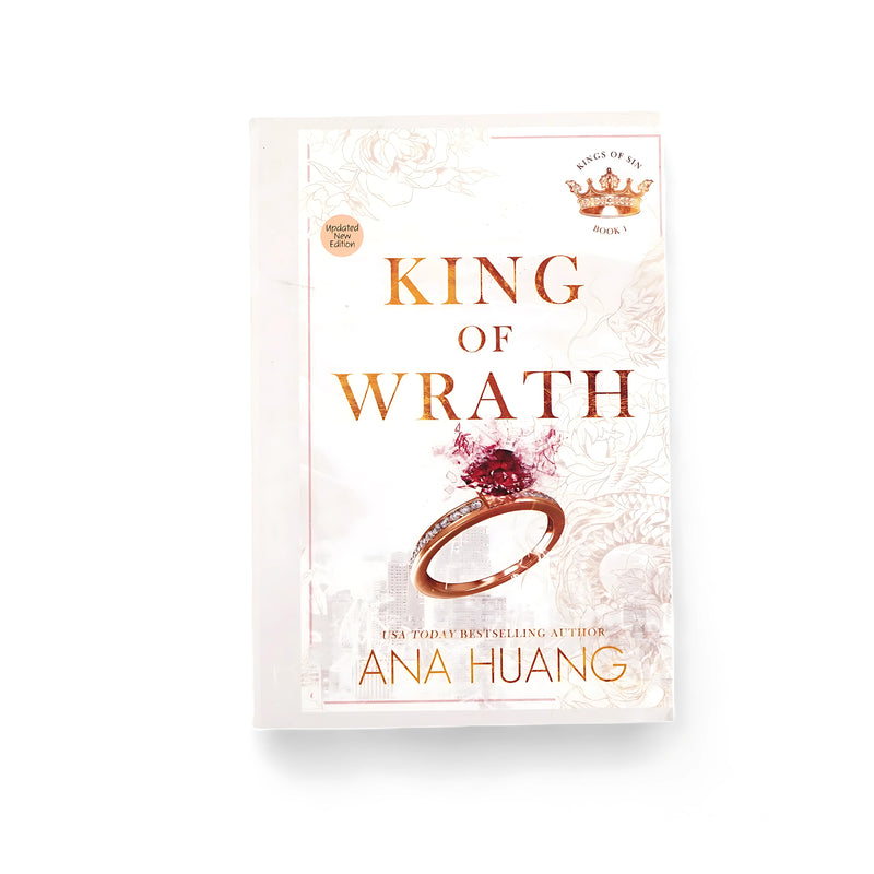 Cover of King of Wrath by Ana Huang, featuring a shattered ruby ring and delicate floral design, hinting at emotional depth and power dynamics in the story.






