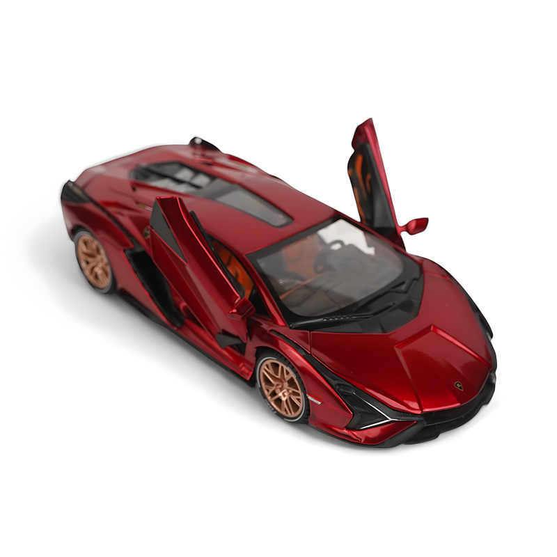 Lamborghini Sian Diecast Model - Striking Red Supercar Miniature with Scissor Doors and Detailed Interior