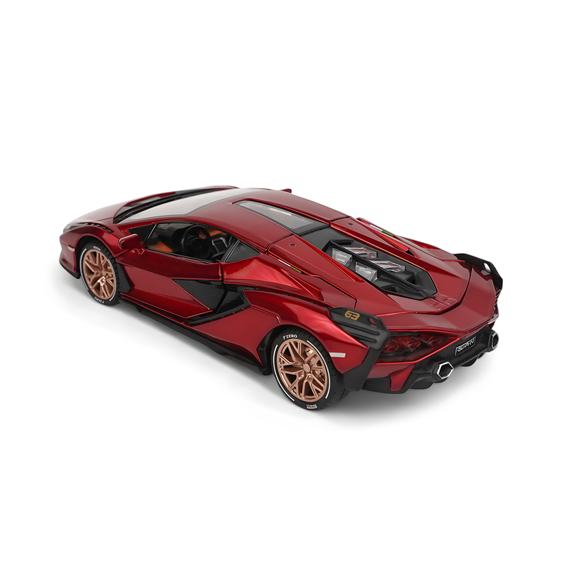 Lamborghini Sian Diecast Model - Striking Red Supercar Miniature with Scissor Doors and Detailed Interior