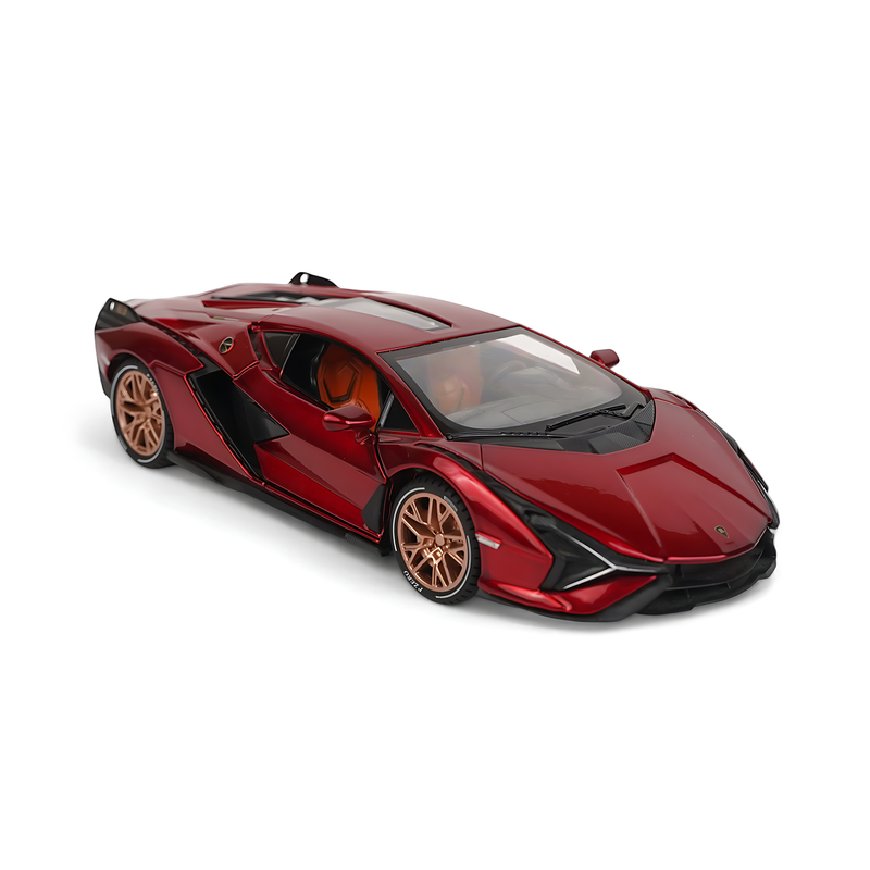 Lamborghini Sian Diecast Model - Striking Red Supercar Miniature with Scissor Doors and Detailed Interior