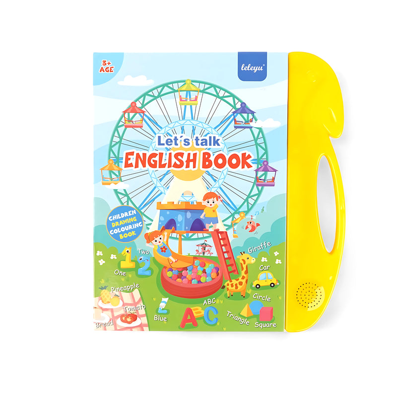 Let's Talk English Book for kids featuring interactive audio, colorful illustrations, and fun learning activities.

