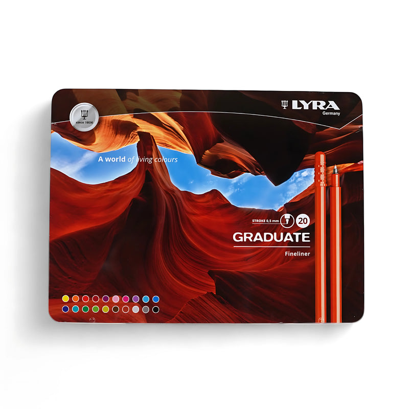 Lyra Graduate Fineliner Set - 20 Colors, 0.5mm tip, ideal for detailed drawing, writing, and vibrant color projects.

