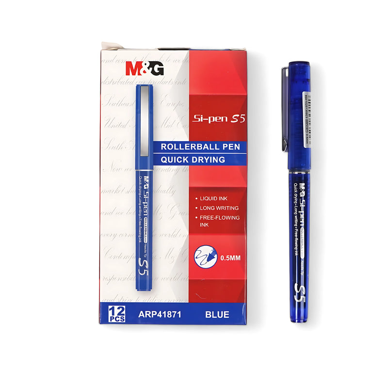 M&G Si-pen S5 Rollerball Pen (ARP41871) with a 0.5mm fine tip and blue quick-drying ink for smooth and precise writing.


