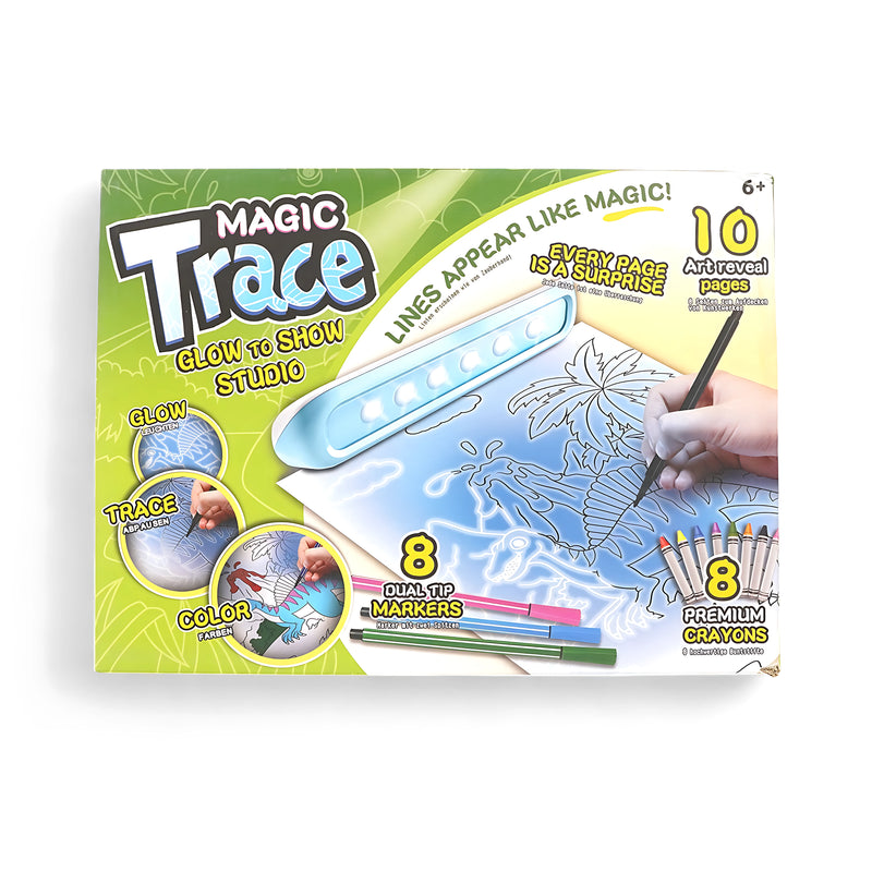 Magic Trace Glow to Show Studio - Art Reveal Kit for Kids Age 6+ with Glow Tracing and Coloring Tools

