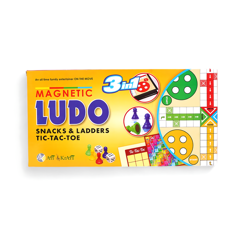 Magnetic Ludo - 3 in 1 Game: Ludo, Snacks & Ladders, Tic-Tac-Toe