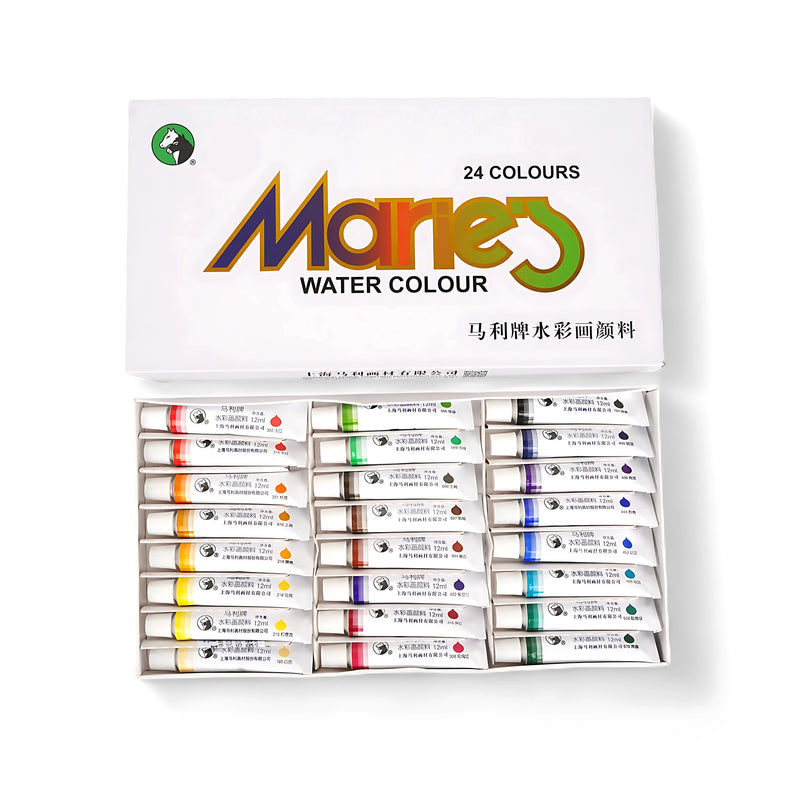 Marie’s 24 Colour Watercolour Paint Set in 12ml tubes, vibrant colors for artists and beginners, perfect for blending and layering






