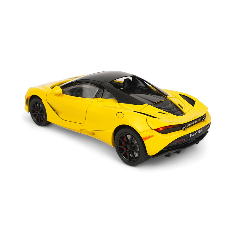 McLaren 720S Diecast Model - Vibrant Yellow Supercar Miniature with Butterfly Doors and Detailed Interior