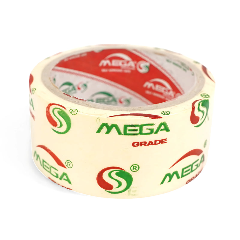 Mega Grade adhesive tape roll with strong bonding and a professional finish, ideal for packaging, shipping, and general use.

