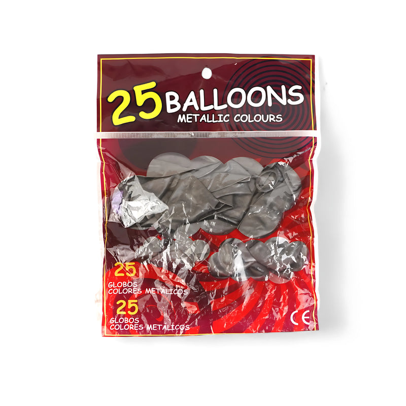Metallic Latex Balloons – Premium Metallic Colors for Celebrations (Pack of 25 in Silver, Copper, Gold, Black, Brown, Blue, and Purple)