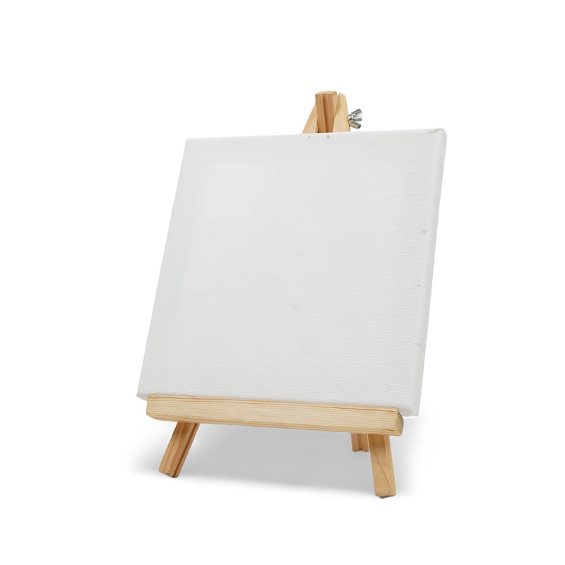 Mini canvas with wooden easel, perfect for small-scale artwork, DIY crafts, and decorative displays.

