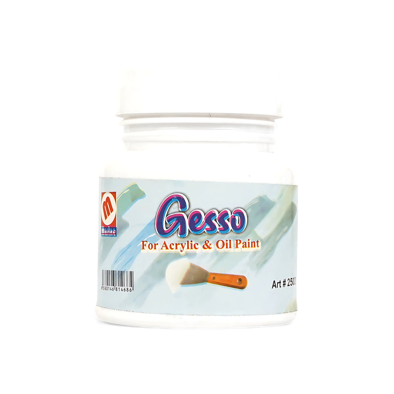 Jar of Moline Gesso for Acrylic & Oil Paint, 250ml, designed to prepare surfaces and improve paint adhesion for acrylic and oil artwork.

