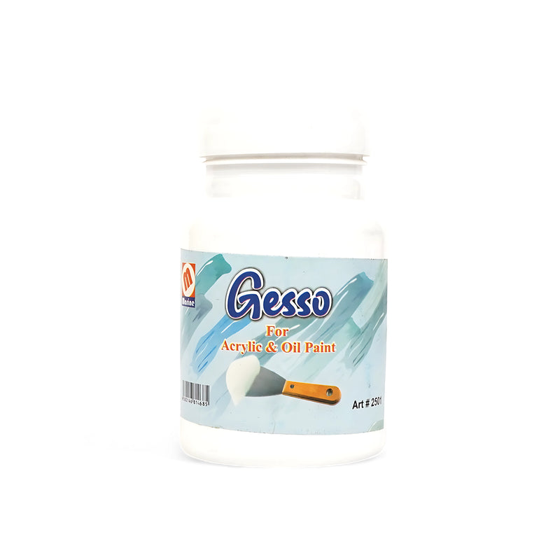 Jar of Moline Gesso for Acrylic & Oil Paint, 250ml, designed for creating a smooth, primed surface for painting.

