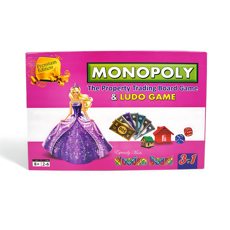 Monopoly & Ludo 3-in-1 Premium Edition Game Set – Classic Fun on a Wooden Board