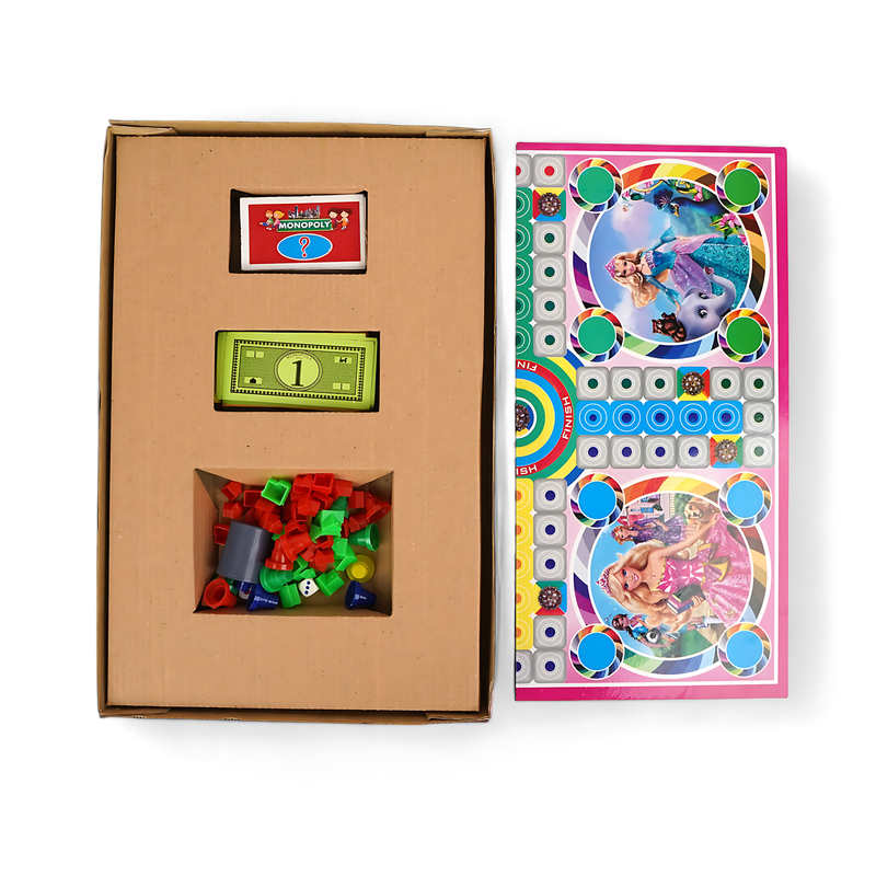 Monopoly & Ludo 3-in-1 Premium Edition Game Set with wooden board, featuring vibrant design for family fun and classic gaming.

