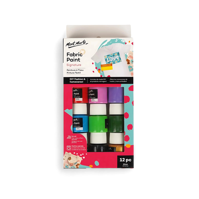 Mont Marte Fabric Paint - Signature Set of 12 Colors perfect for creative fabric projects and DIY fashion.

