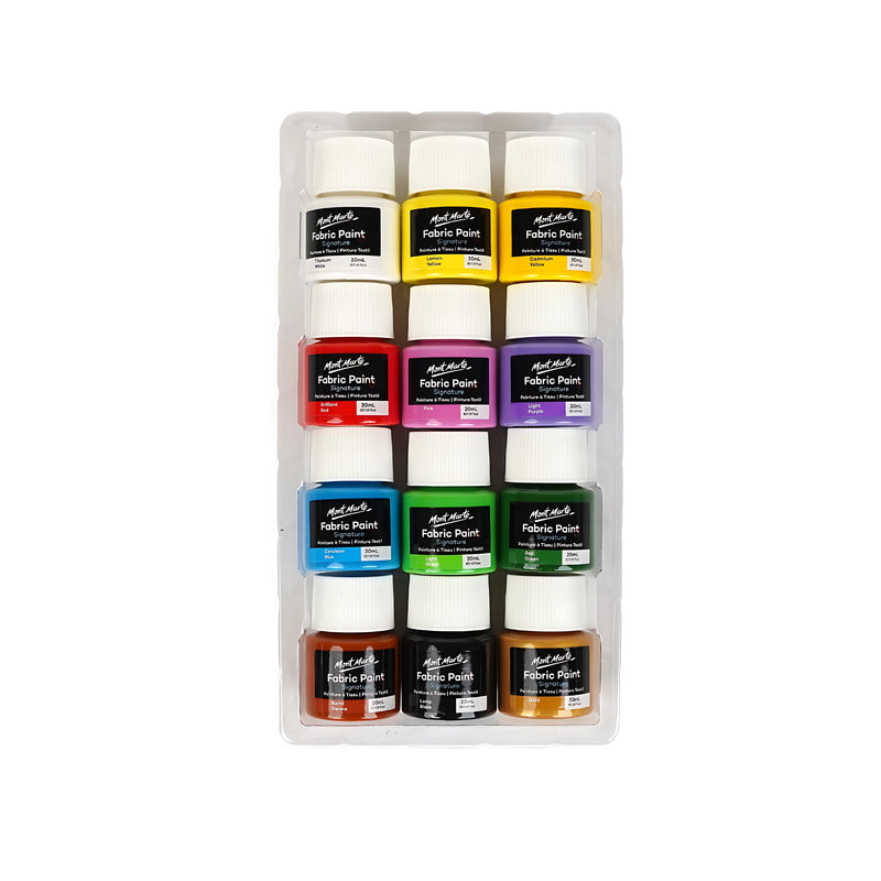Mont Marte Fabric Paint - Signature Set of 12 Colors perfect for creative fabric projects and DIY fashion.


