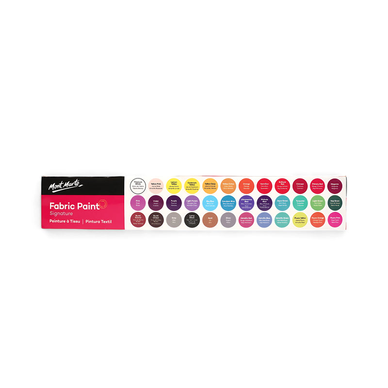 Mont Marte Fabric Paint - Signature Set of 36 Colors perfect for creative fabric projects and DIY fashion.

