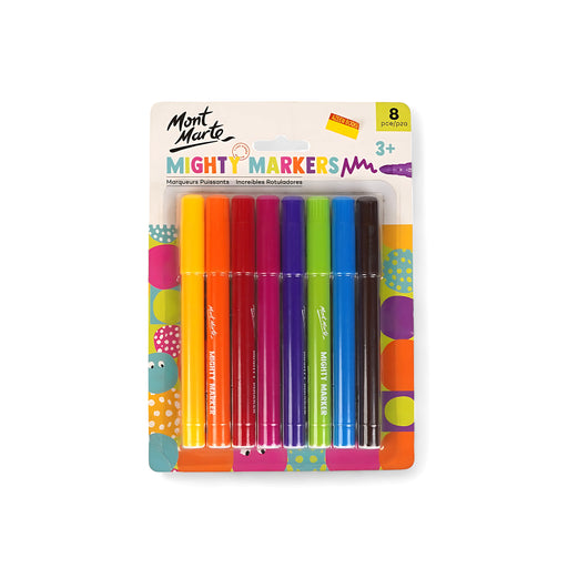 Mont Marte Mighty Markers - 8 pack of vibrant, washable markers for kids 3+, non-toxic and easy to hold.

