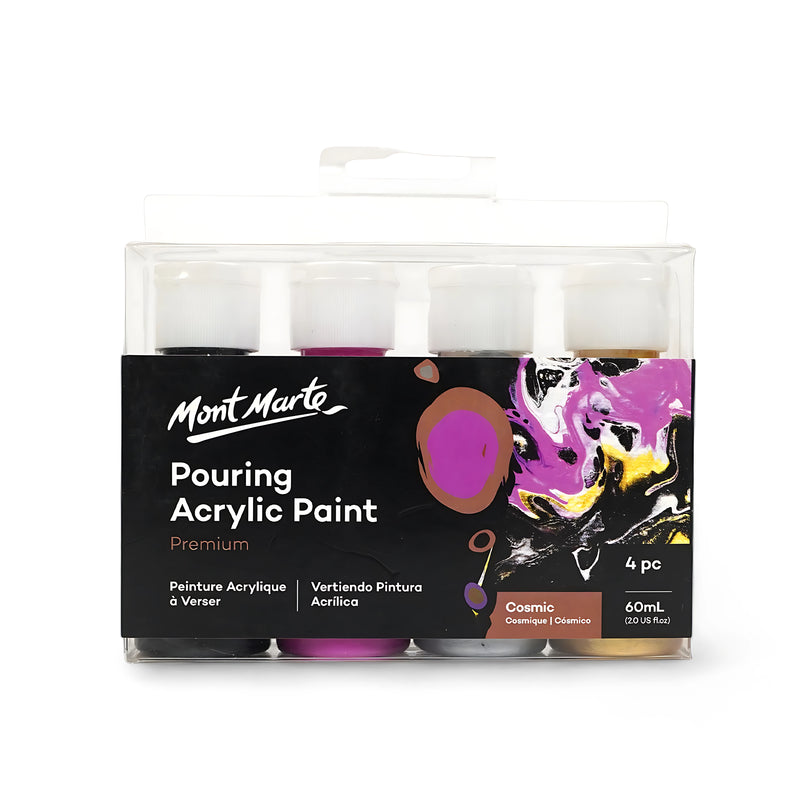 Mont Marte Pouring Acrylic Paint Set - Cosmic, 4 Pack, 60mL Premium Colors