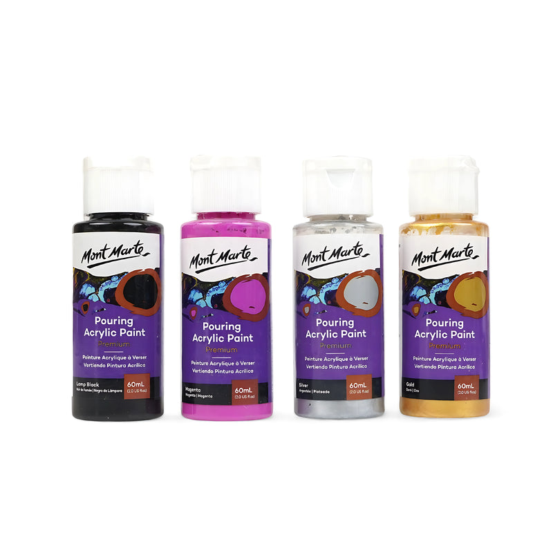 Mont Marte Pouring Acrylic Paint Set - Cosmic, 4 Pack, 60mL Premium Colors