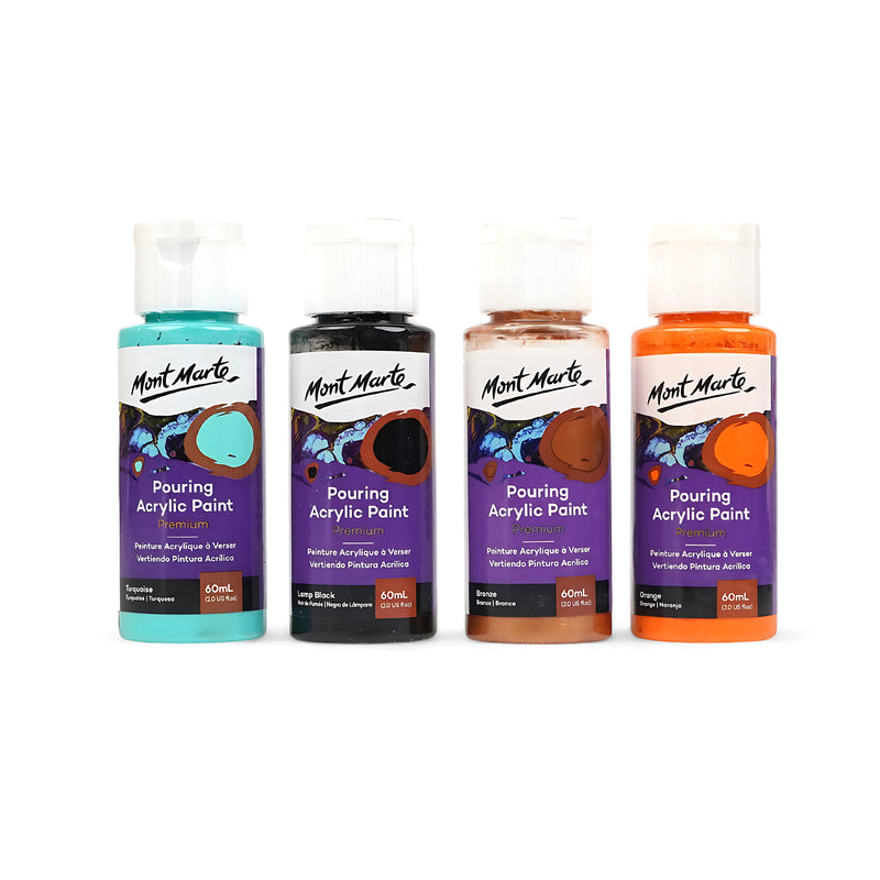 Mont Marte Pouring  glowing Acrylic Paint Set - Symphony, 4 Pack, 60mL Premium Colors