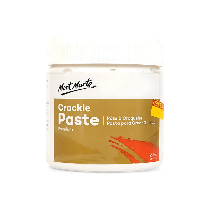 Jar of Mont Marte Premium Crackle Paste, 250ml, designed for creating crackle textures and aged effects in artwork.

