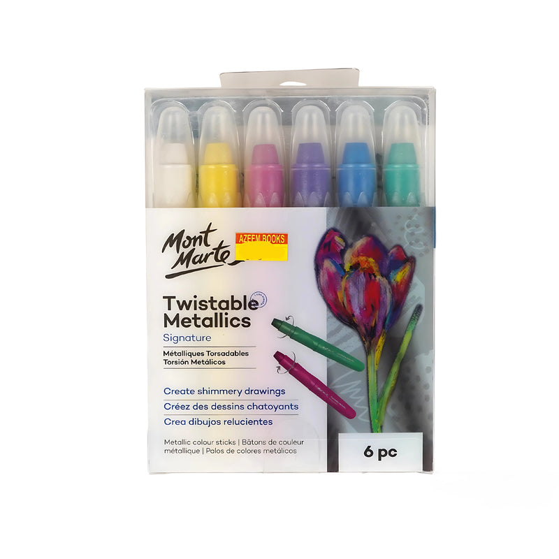 Mont Marte Twistable Metallics - Signature Set available in 6 pieces featuring vibrant metallic colors for artistic expression.

