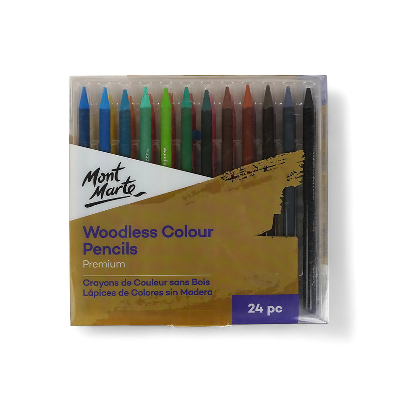 Mont Marte Woodless Colour Pencils Set - 24 Premium Colors, eco-friendly and versatile pencils for vibrant artwork.


