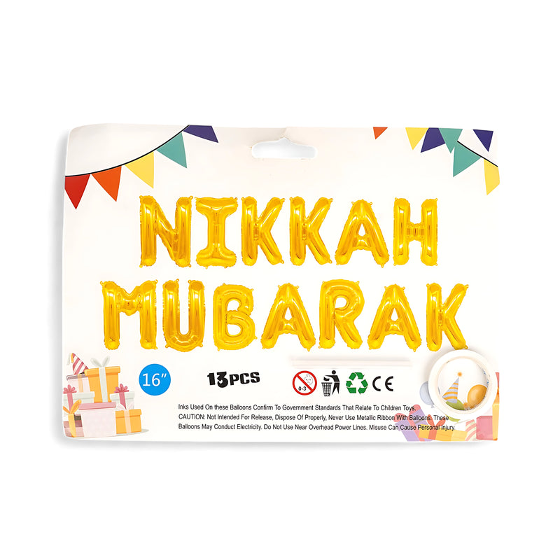"NIKKAH MUBARAK" Gold Foil Balloon Set – Elegant Decoration for Nikkah Celebrations