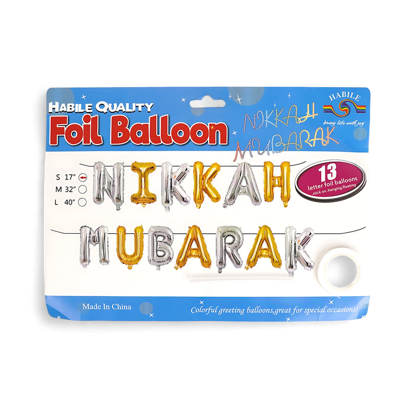 "NIKKAH MUBARAK" Gold & Silver Foil Balloon Set – Perfect for Nikkah Ceremony Celebrations