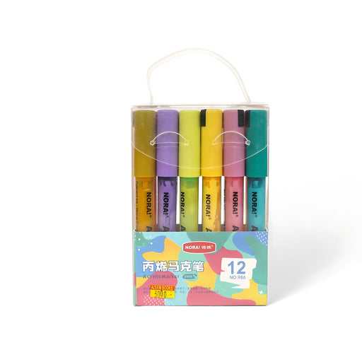 NORA! Acrylic Markers - Set of 12 colors featuring fine tips for vibrant artistic expression.

