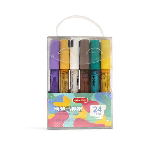 NORA! Acrylic Markers - Set of 24 colors featuring fine tips for vibrant artistic expression.

