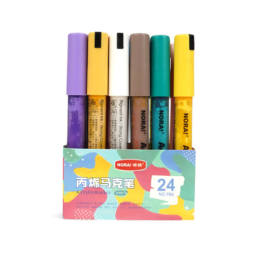 NORA! Acrylic Markers - Set of 24 colors featuring fine tips for vibrant artistic expression.

