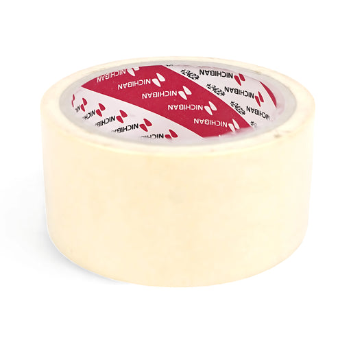 Nichiban clear adhesive tape roll with strong adhesion and transparent finish, ideal for packaging, sealing, and storage tasks.

