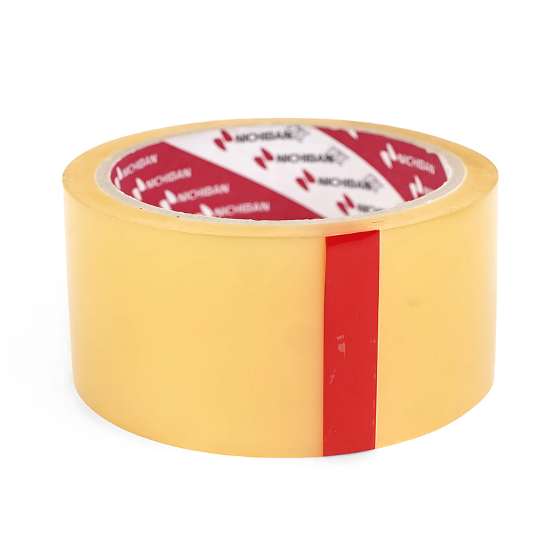 Nichiban clear adhesive tape roll with a transparent finish, ideal for secure packaging, shipping, and general use.

