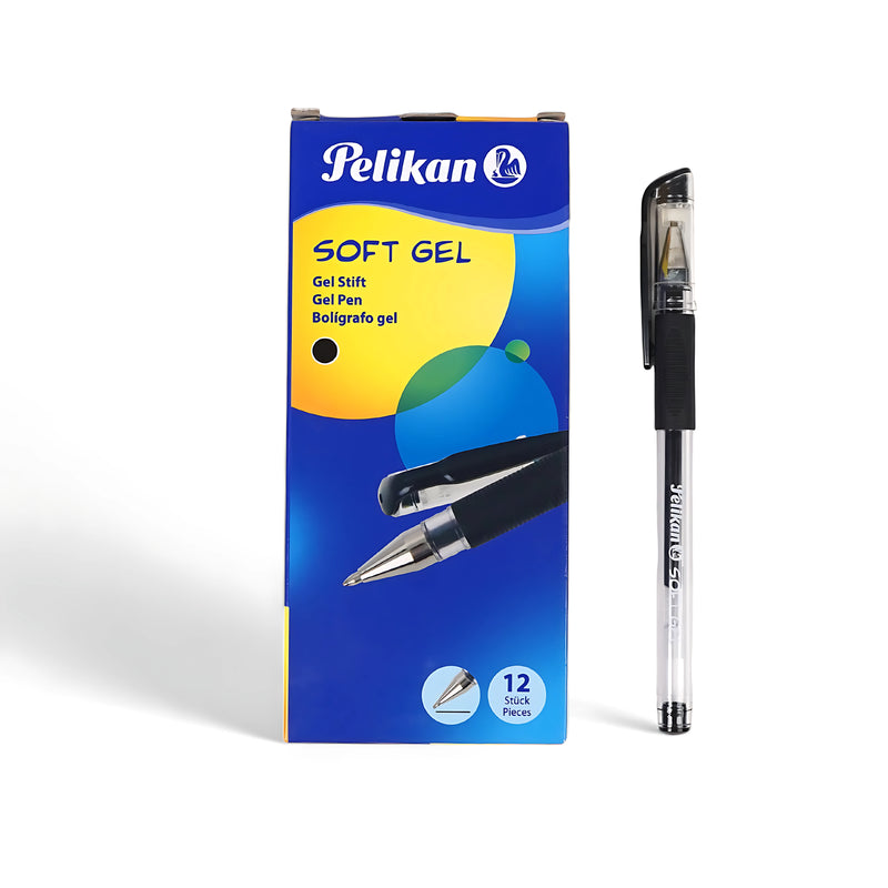 Pelikan Soft Gel Pen in black ink, featuring a 0.7mm precision tip and comfortable grip – Pack of 12.


