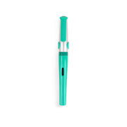 Pelikano Fountain Pen in vibrant aqua with an ergonomic grip, medium nib, ink window, and secure cap, suitable for left- and right-handed users.

