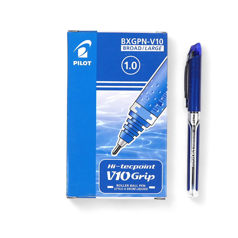 Pilot Hi-Tecpoint V10 Grip, blue rollerball pen, 1.0mm broad tip pen, liquid ink pen, smooth writing pen, professional stationery

