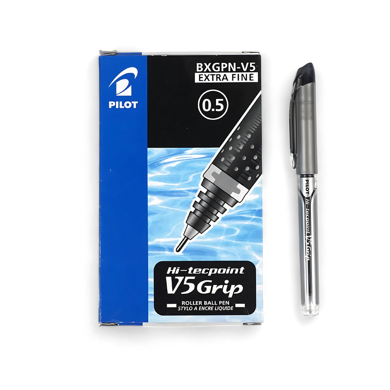 Pilot Hi-Tecpoint V5 Grip Rollerball Pen – 0.5mm Extra Fine Tip with Smooth Black Ink