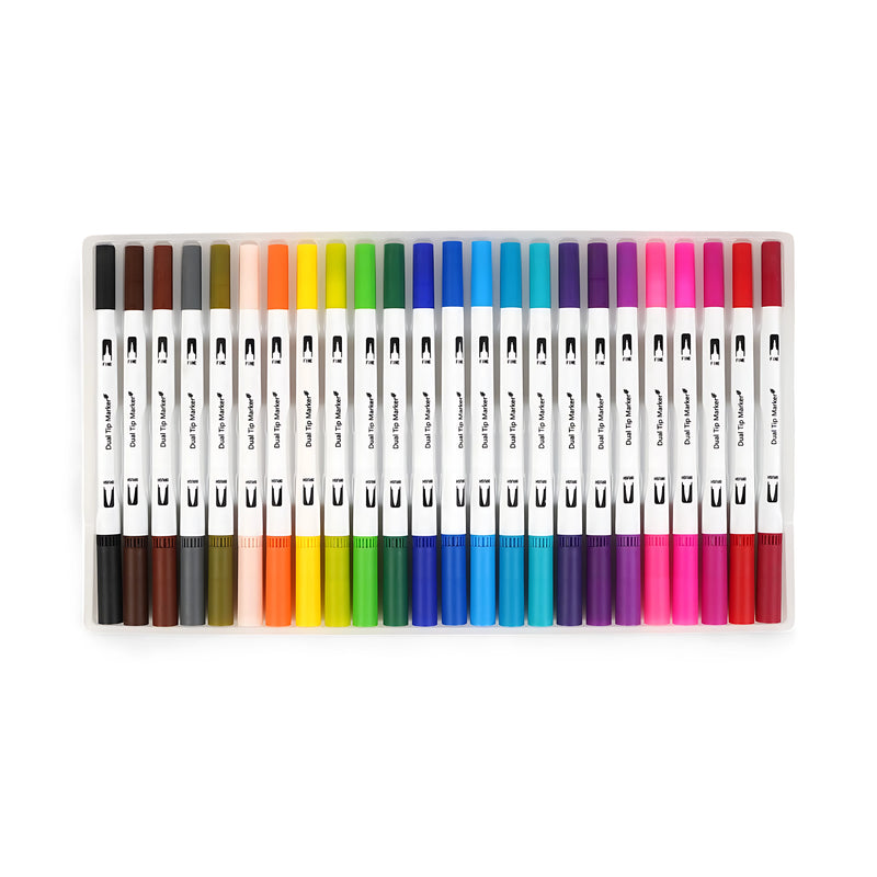 Prism Dual Tip Brush Pens - Signature Set available in 24 colors featuring dual tips for versatile coloring and drawing.

