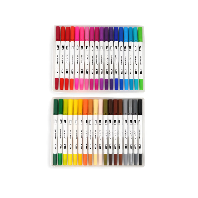 Prism Dual Tip Brush Pens - Signature Set of 36 Colors featuring brush and fine tips for versatile coloring and drawing.

